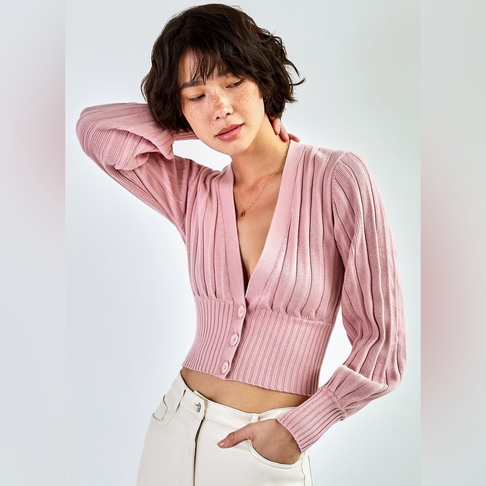 Aritzia Pink Ribbed Cardigan